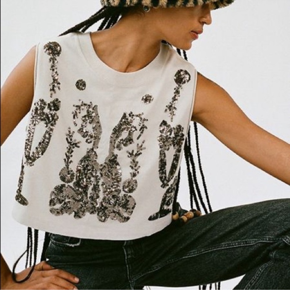 Urban Outfitters Rococo embellished sequins embroidered muscle tank